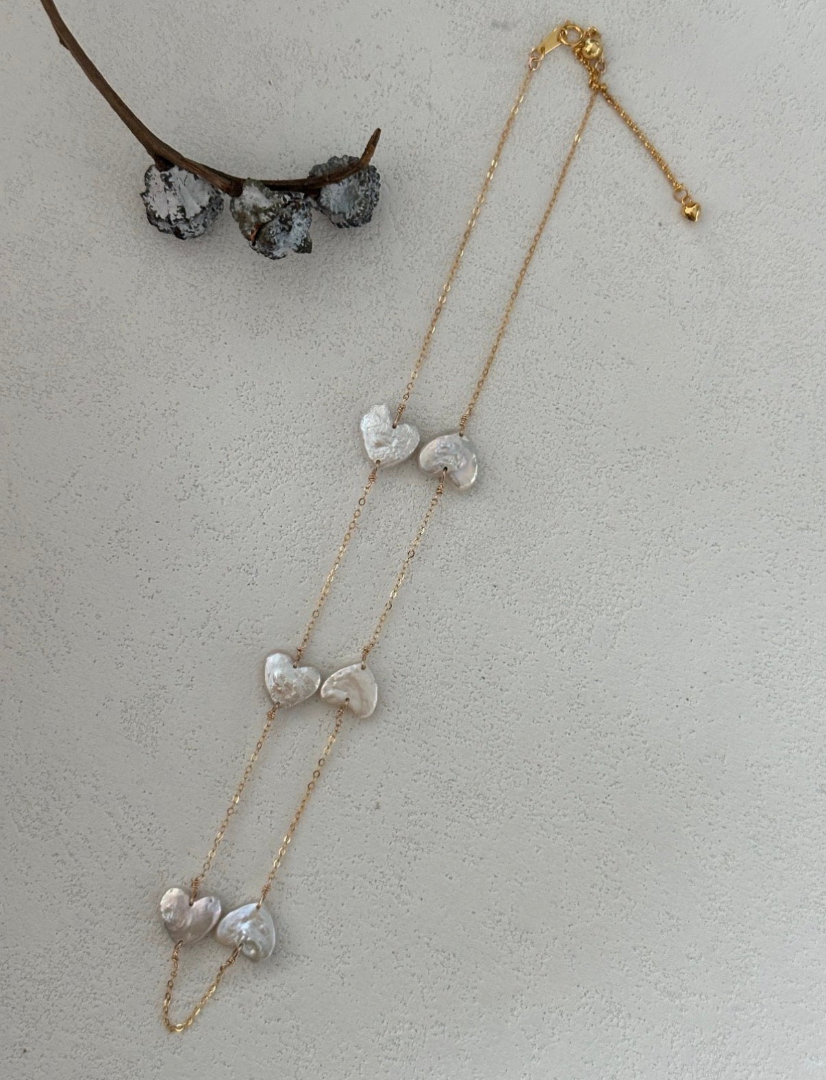 Floating Heart Baroque Pearl Necklace | 14K Gold Filled Chain | Romantic Station Necklace