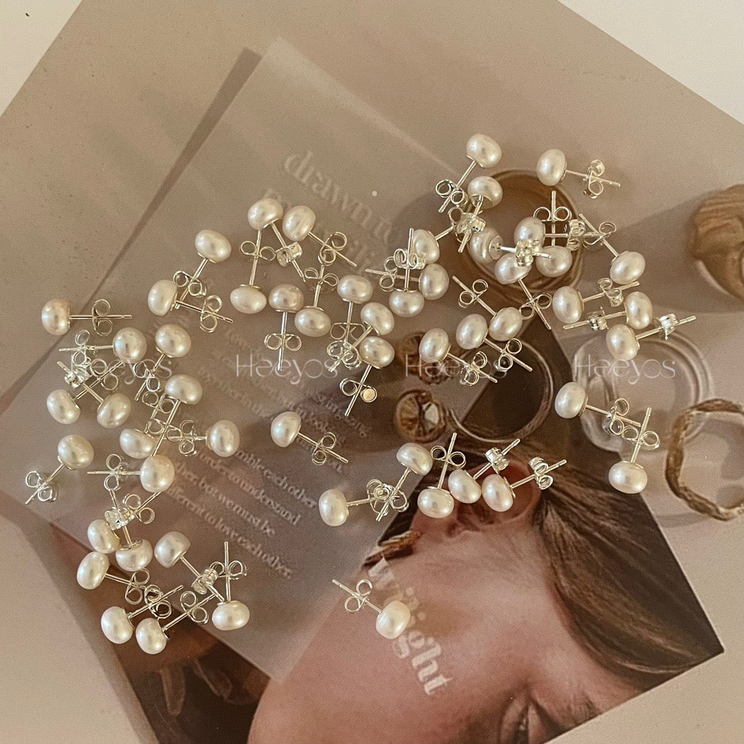 Natural Freshwater "Bread" Pearl Studs | S925 Sterling Silver