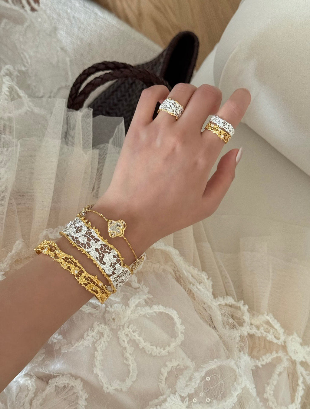 18K The Lace Collection: Intricate Hollow-Out Cuff Bracelet