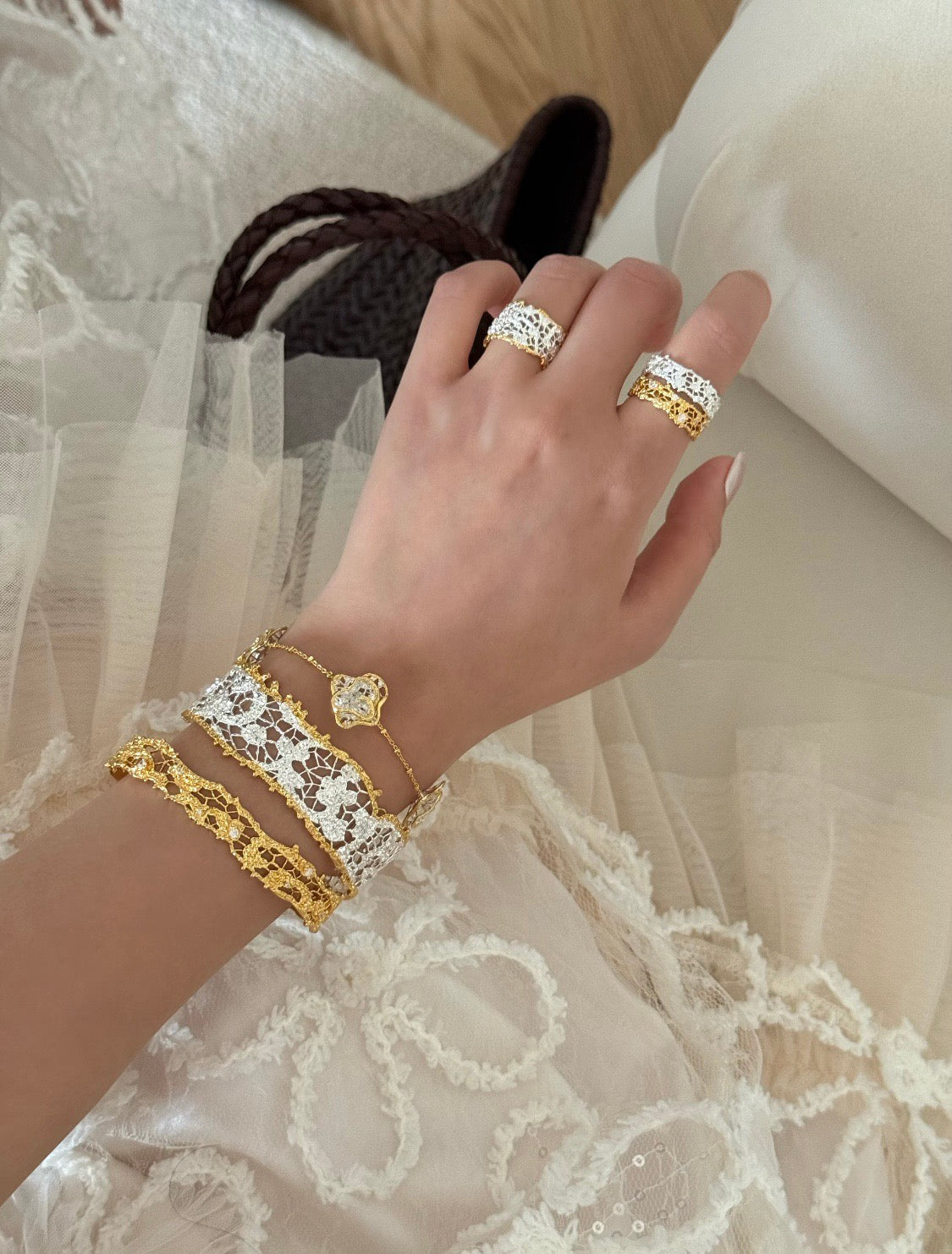 18K The Lace Collection: Intricate Hollow-Out Cuff Bracelet