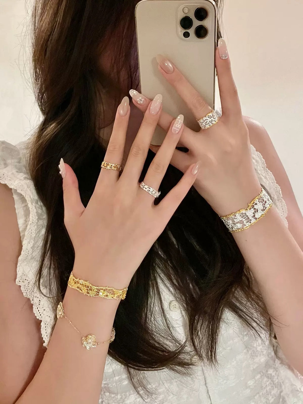 18K The Lace Collection: Intricate Hollow-Out Cuff Bracelet