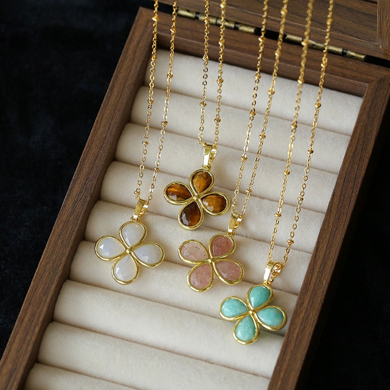 The Lucky Clover: Natural Gemstone Pendant Necklace