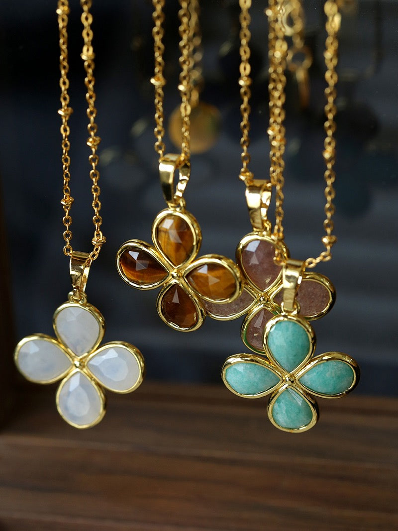 The Lucky Clover: Natural Gemstone Pendant Necklace