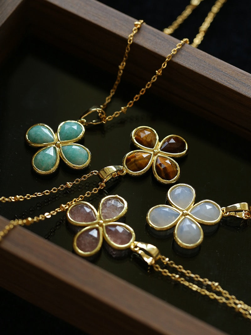 The Lucky Clover: Natural Gemstone Pendant Necklace