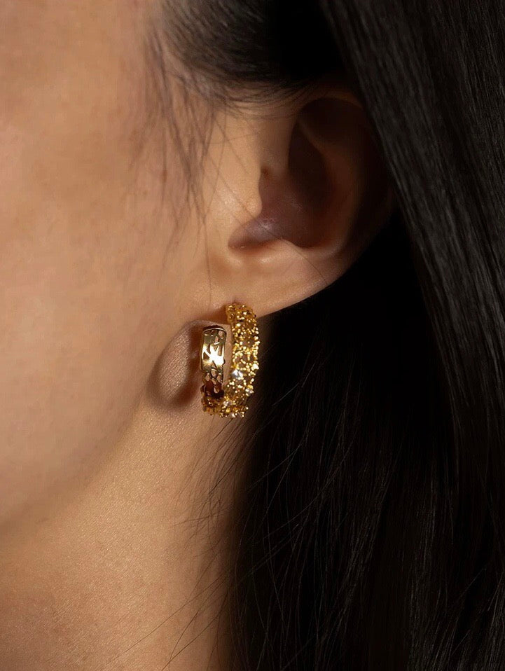 18K The Lace Collection: Intricate Hollow-Out Earrings