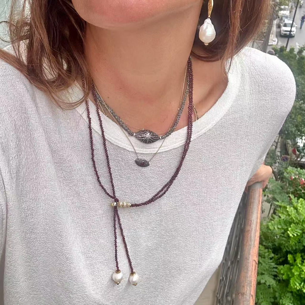 The Muse Collection: Faceted Gemstone & Pearl Lariat Necklace