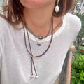 The Muse Collection: Faceted Gemstone & Pearl Lariat Necklace