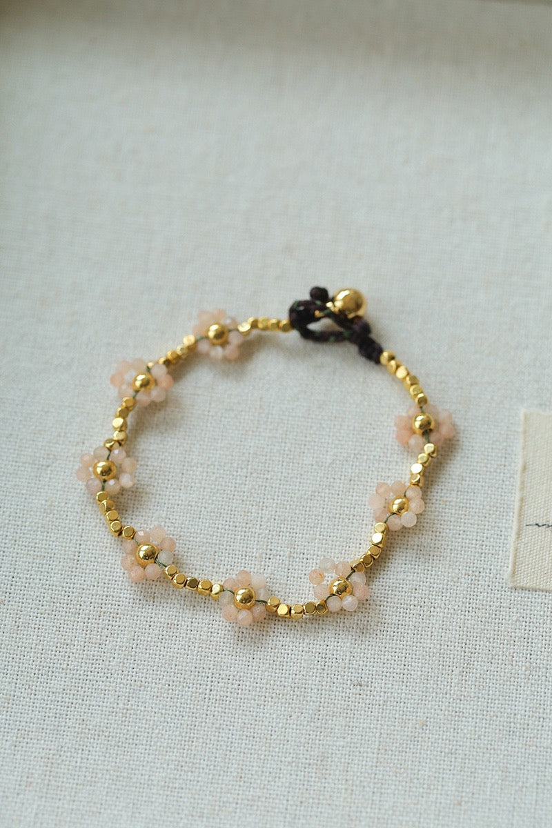 Sunstone Muse: Golden Square-Bead Floral Bracelet