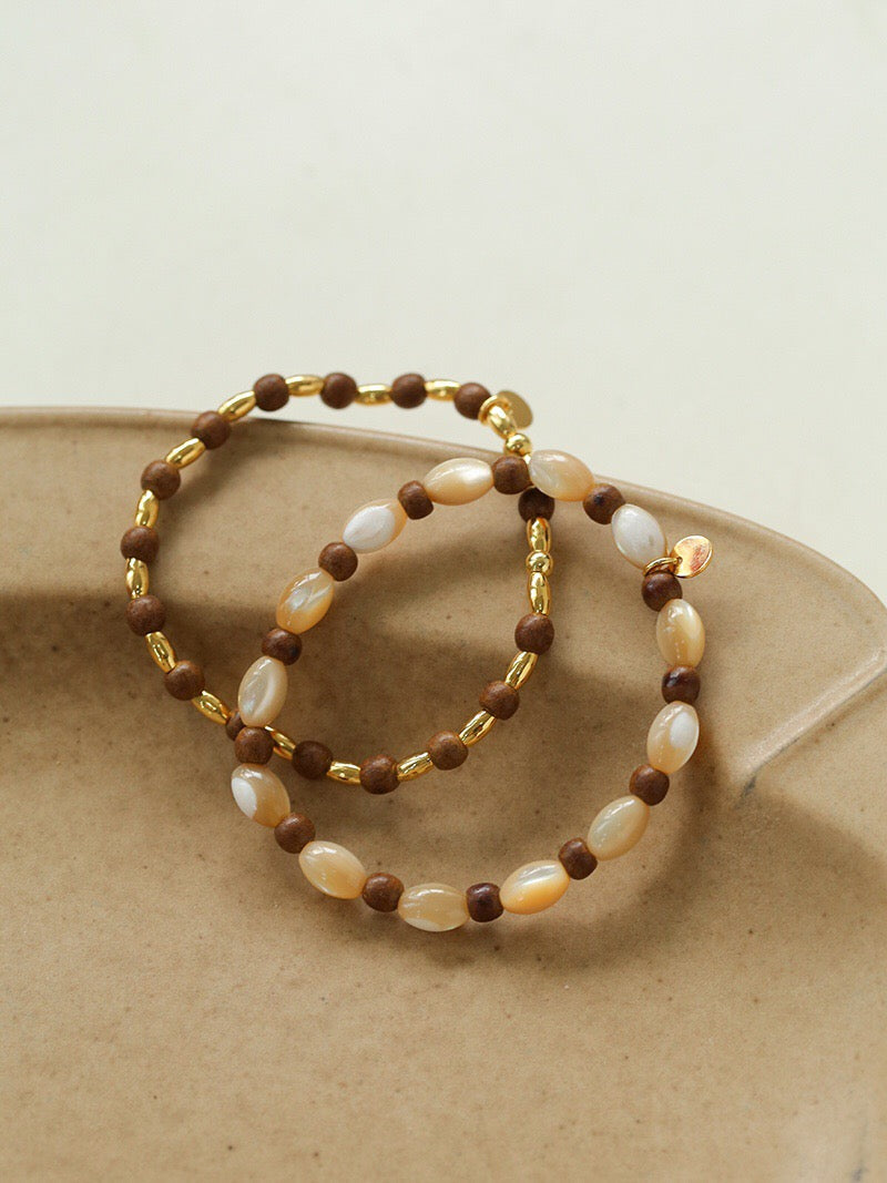Forest Whispers: Wooden & Shell Double-Layer Bracelet