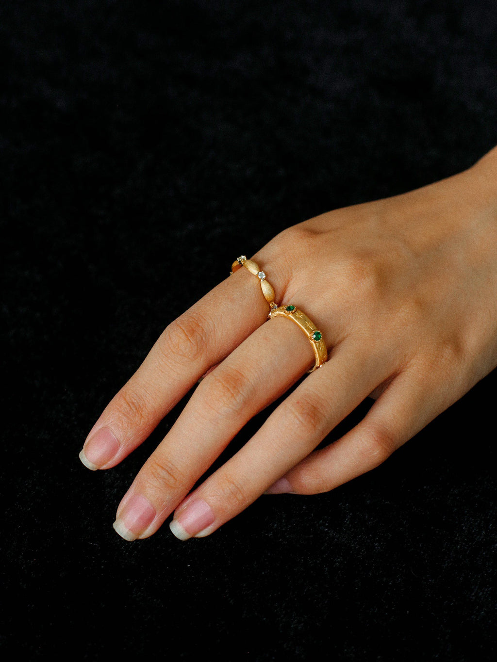 Vintage Silk: Brushed Gold Zircon Ring Sterling Silver