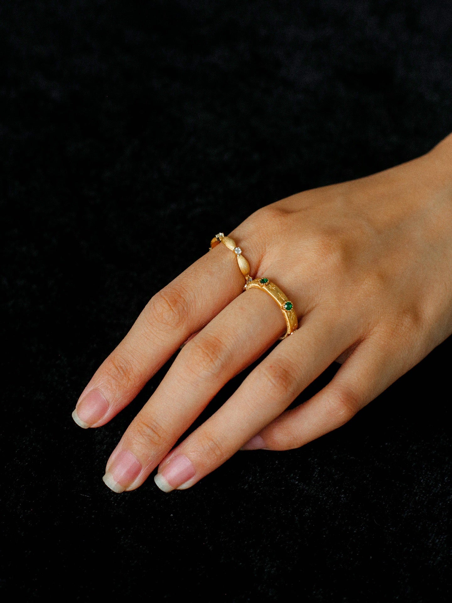 Vintage Silk: Brushed Gold Zircon Ring Sterling Silver
