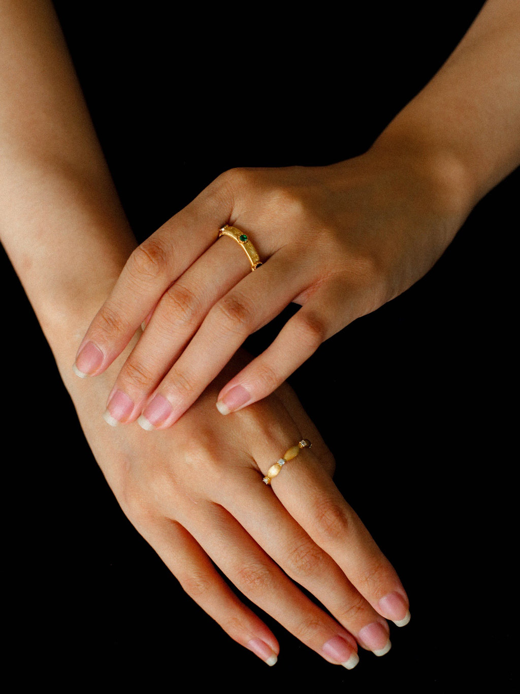 Vintage Silk: Brushed Gold Zircon Ring Sterling Silver