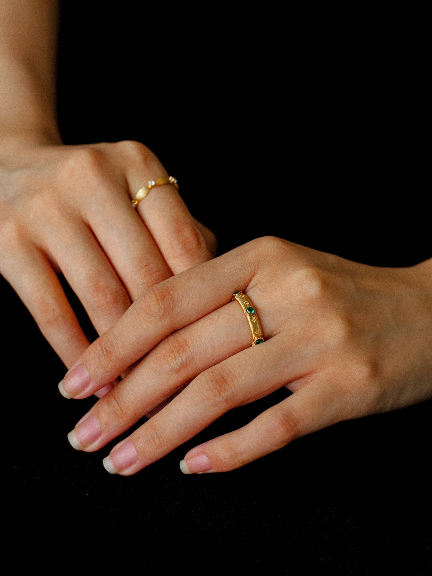 Vintage Silk: Brushed Gold Zircon Ring Sterling Silver