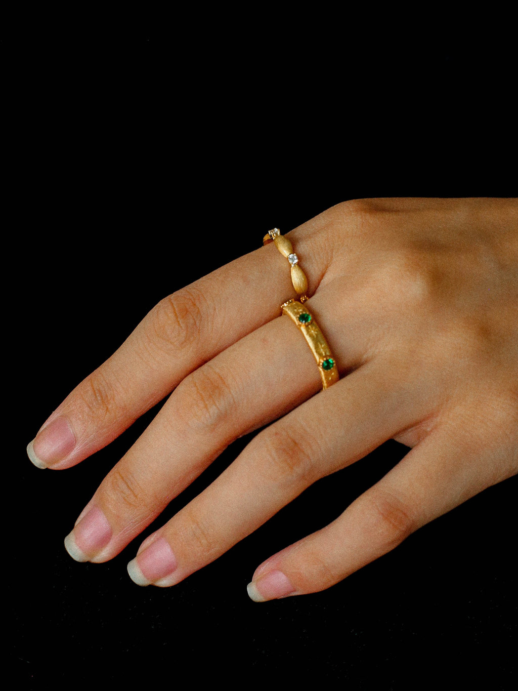 Vintage Silk: Brushed Gold Zircon Ring Sterling Silver