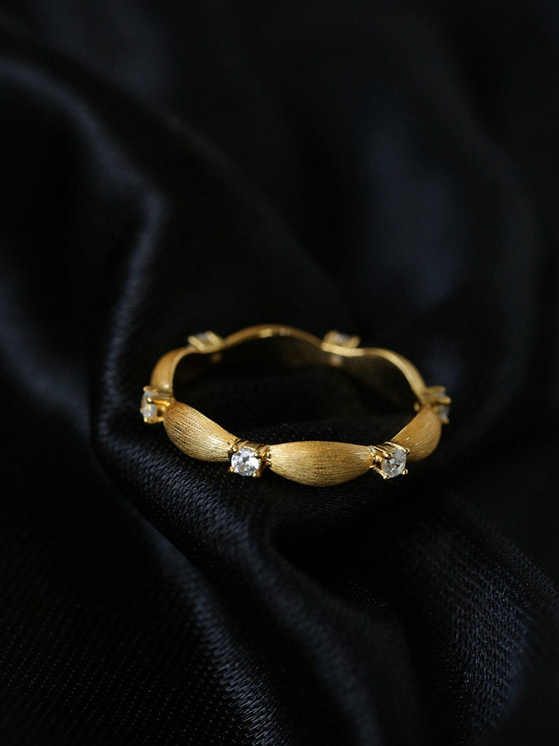 Vintage Silk: Brushed Gold Zircon Ring Sterling Silver