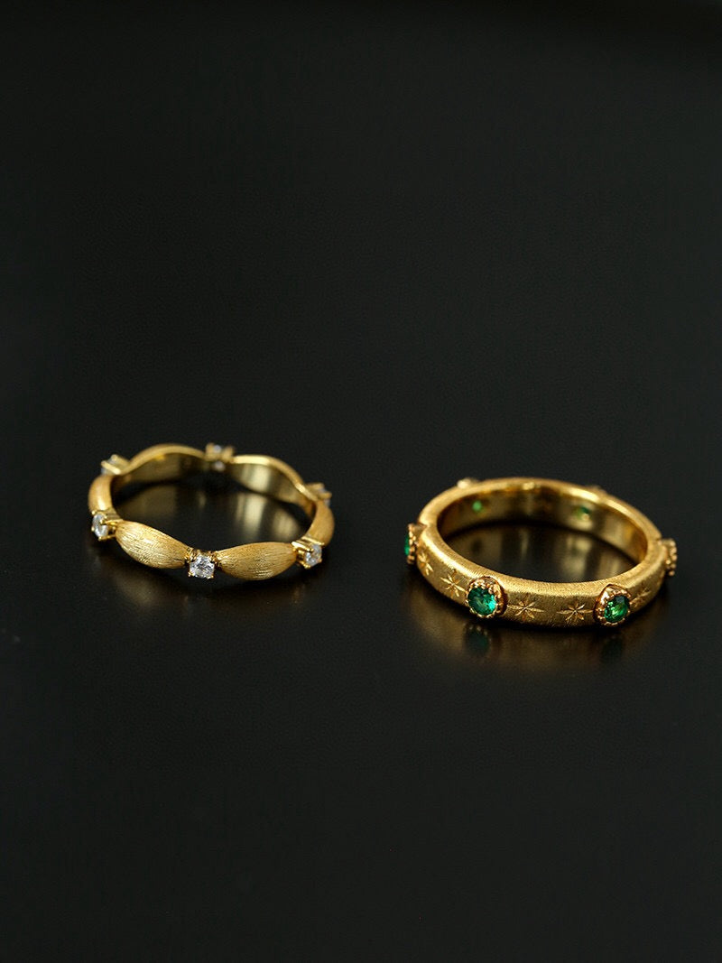 Vintage Silk: Brushed Gold Zircon Ring Sterling Silver