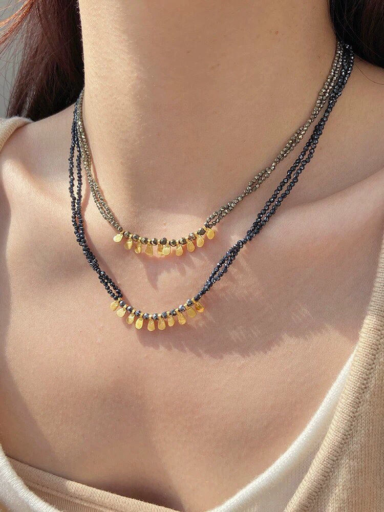 Woven Earth: Double-Strand Golden Ore Necklace