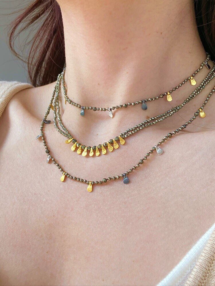 Woven Earth: Double-Strand Golden Ore Necklace