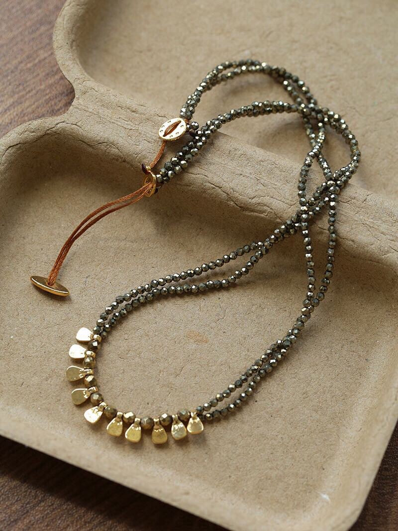 Woven Earth: Double-Strand Golden Ore Necklace