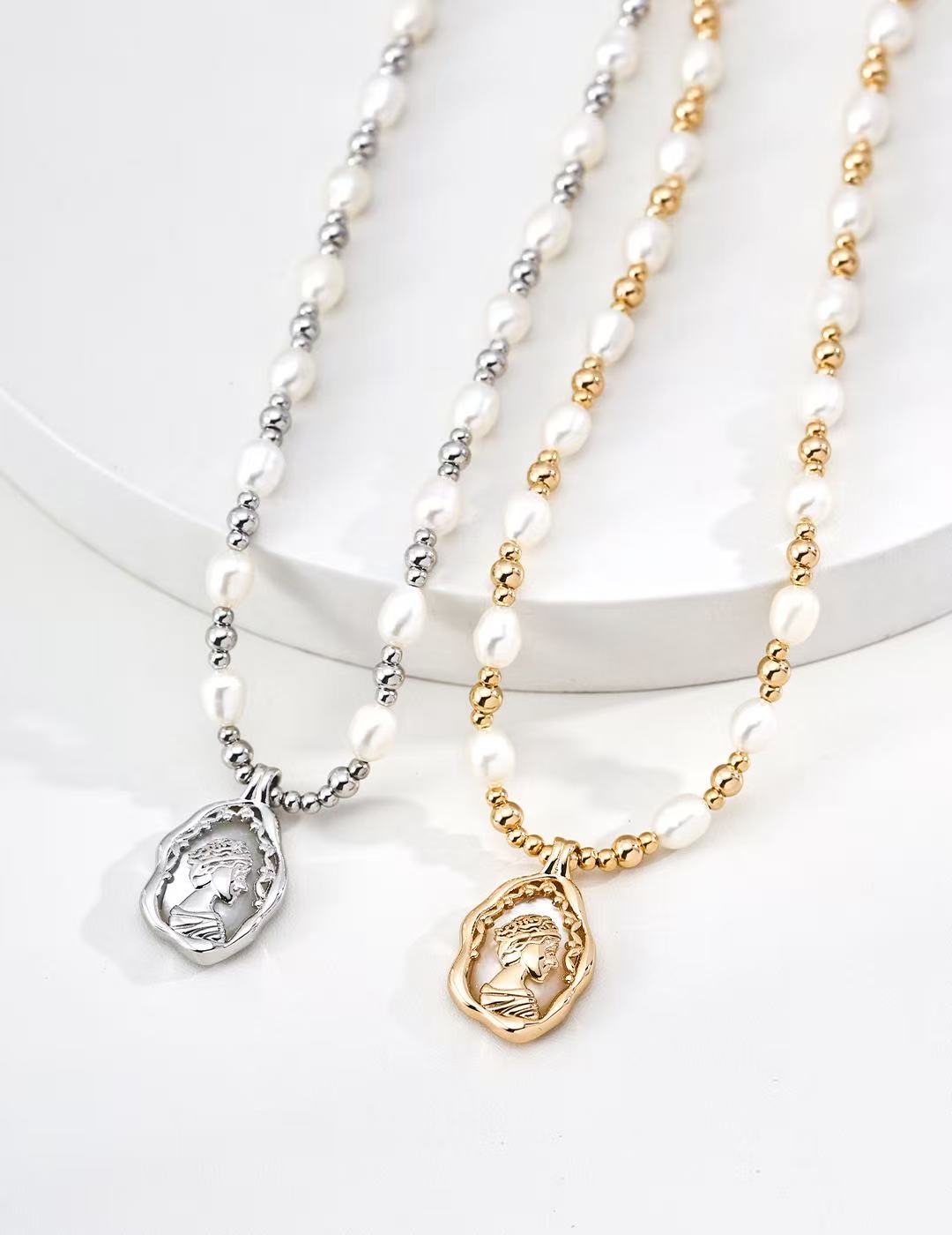 S925 Sterling Silver Vintage Cameo Necklace | Fluid Frame & Wheat Motif